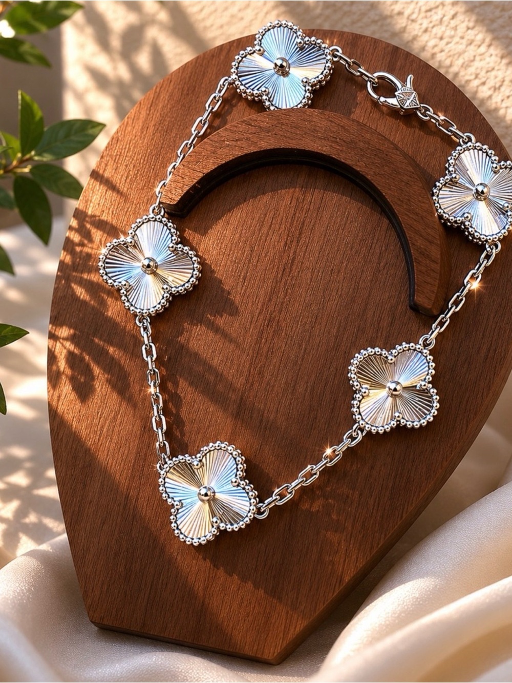 White Gold Plated Clover Bracelet